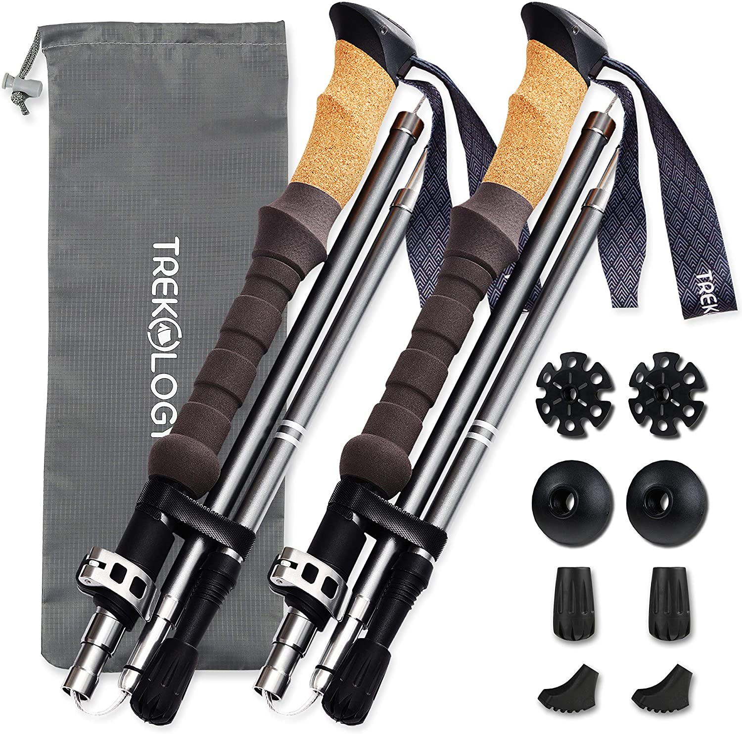 3 Trekking Poles Collapsible Nordic Hiking Pole Pair