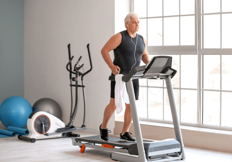 senior man using a treadmill treadmill for seniors