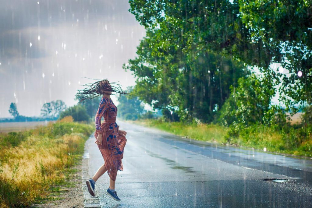 woman in rain, free spirit personality
