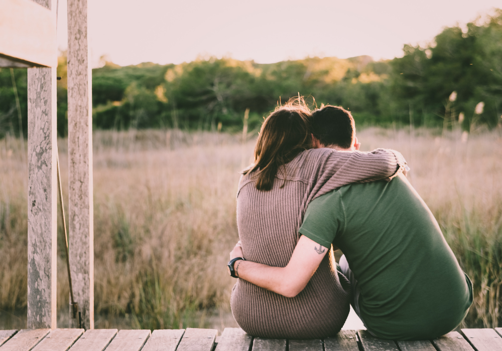 couple hugging watching view positive signs during separation