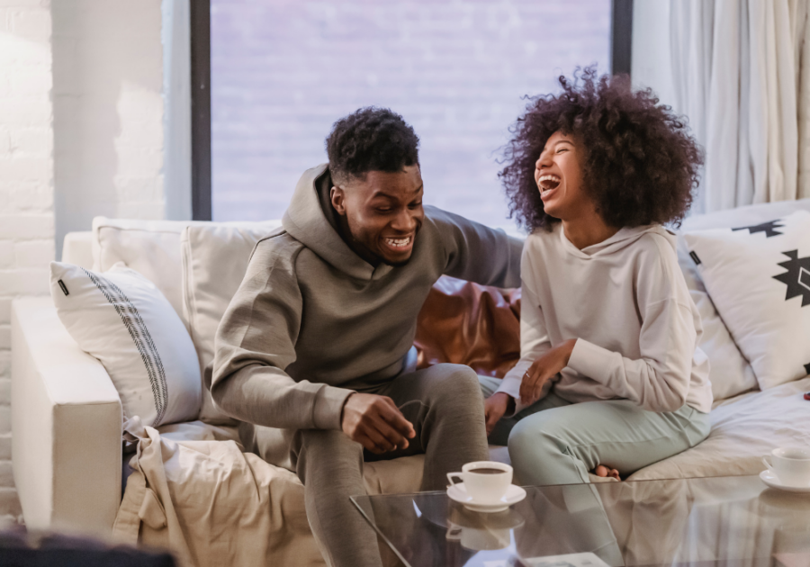 man and woman having fun at home boundaries for being friends with an ex