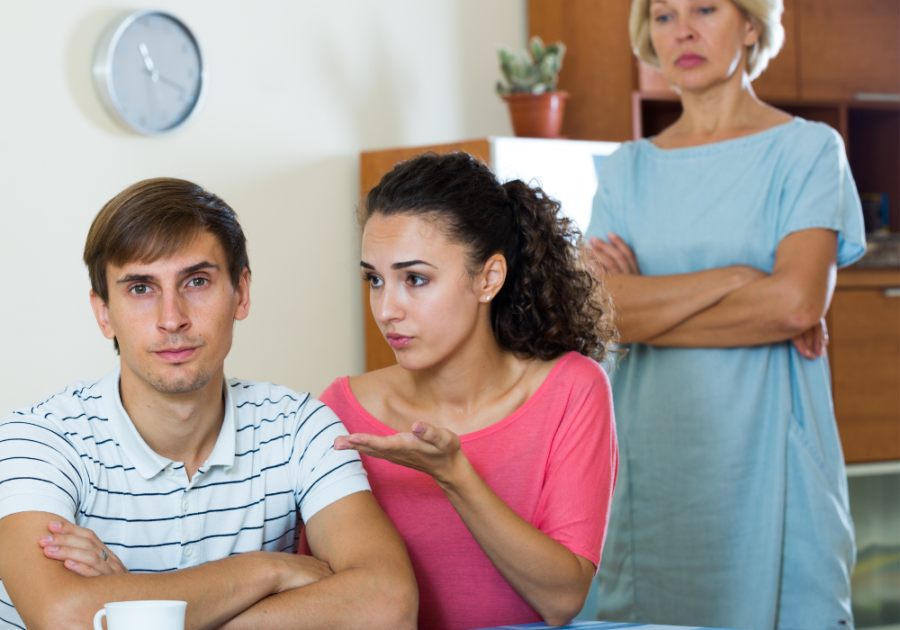 couple talking list of boundaries for mother in law