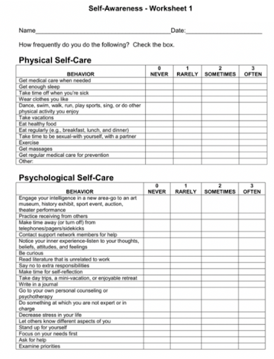 self awareness worksheets for adults