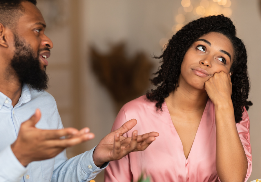 woman not listening to a man talking narcissist hoovering