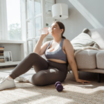 woman in workout clothes sitting on floor body-positive quotes