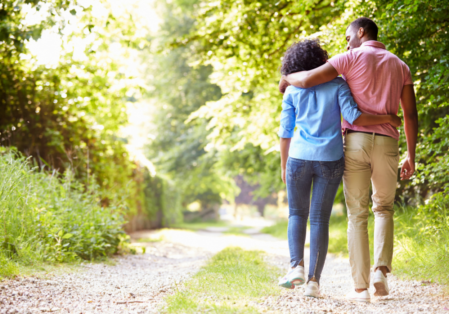 couples walking down path arms around each other Types of Intimacy