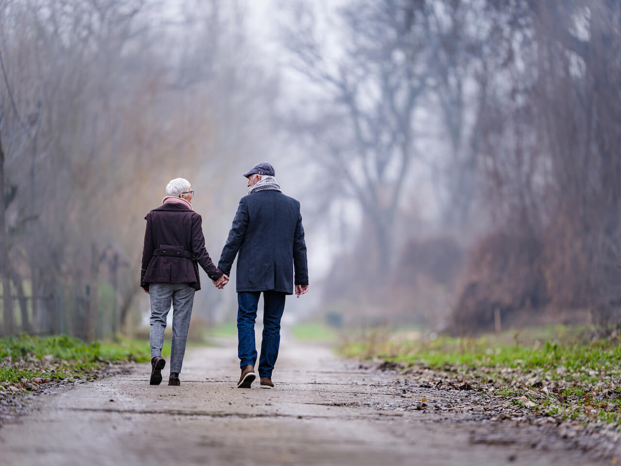 sweet mature couple walking life after retirement
