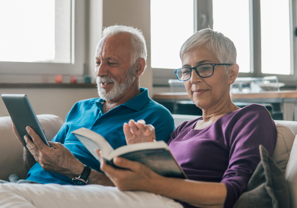 mature couple reading books together things to do when retired and bored